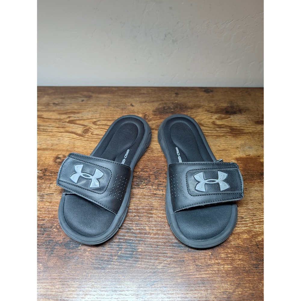 Under Armour Ignite VI Slides Black Silver 4D Foam Sandals 1287320-001 Youth 3Y